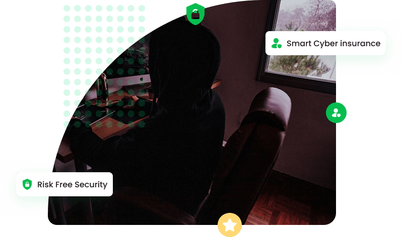 An image depicting a professional conversation, with a businessman and businesswoman at a desk. Icons for 'Legal Expenses' and 'Dishonesty of Employees' float above the scene, indicating topics of discussion pertinent to professional indemnity insurance.