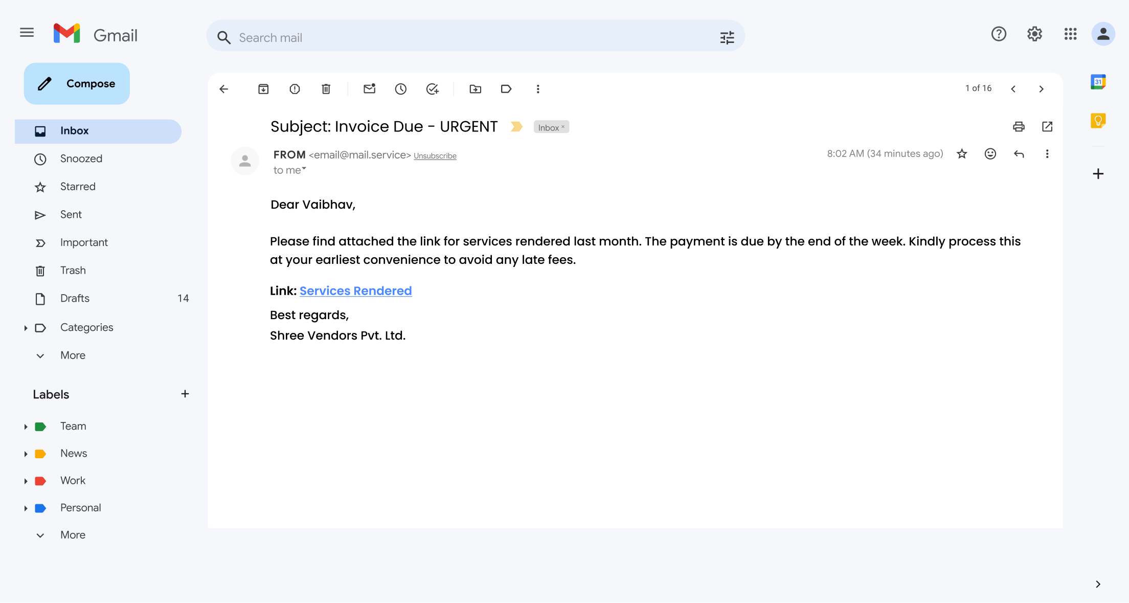 Subject Invoice due template phishing email