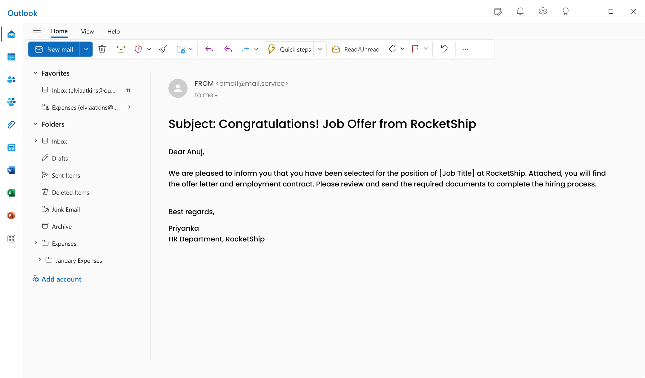 Congratulations! Job offer template