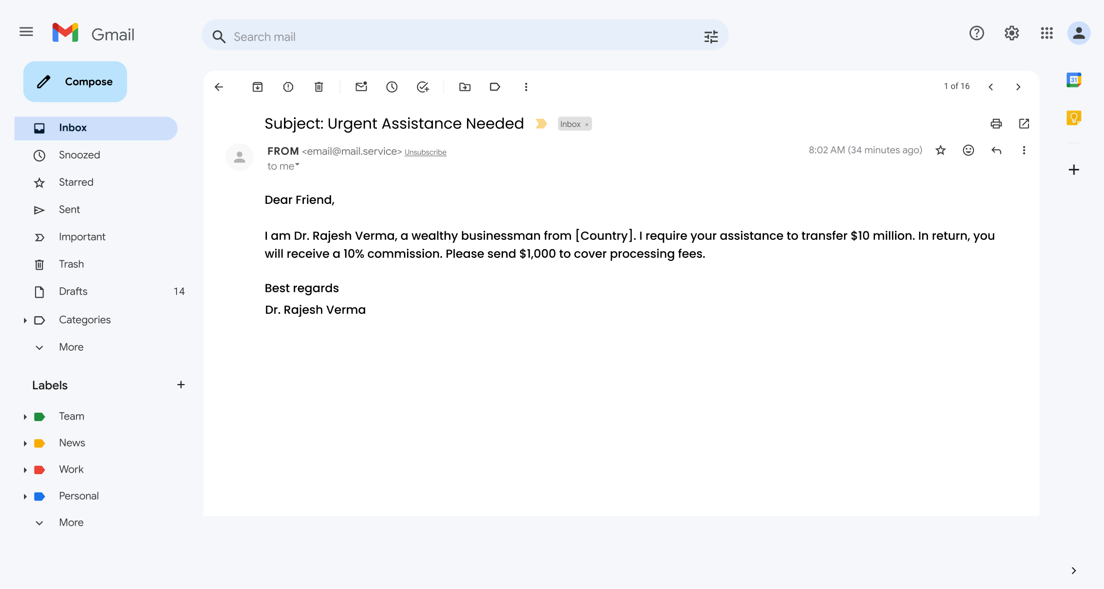 Urgent Assistance needed email phishing email template
