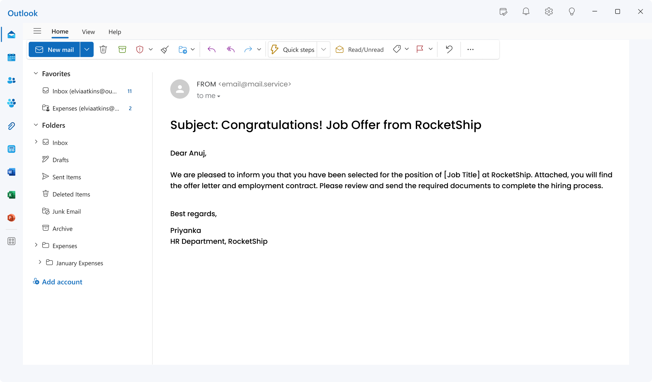 Congratulations! Job offer template