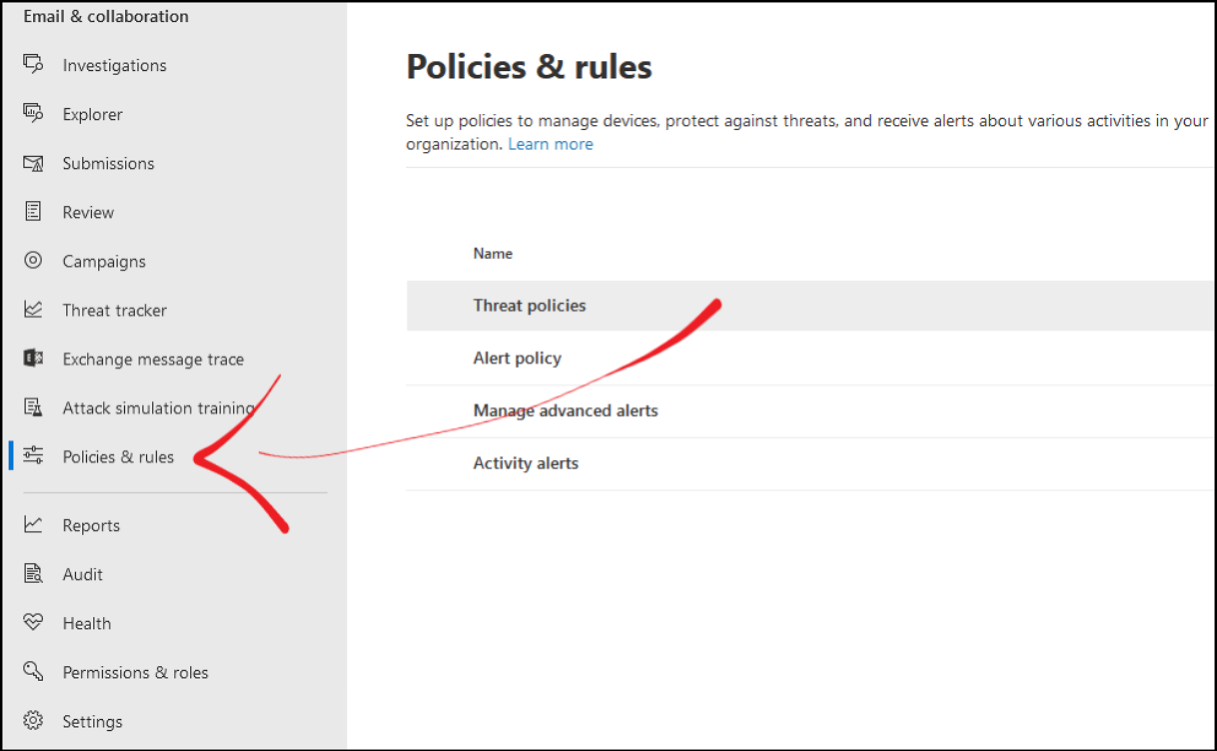 Click on Policies & rules in the left-hand menu